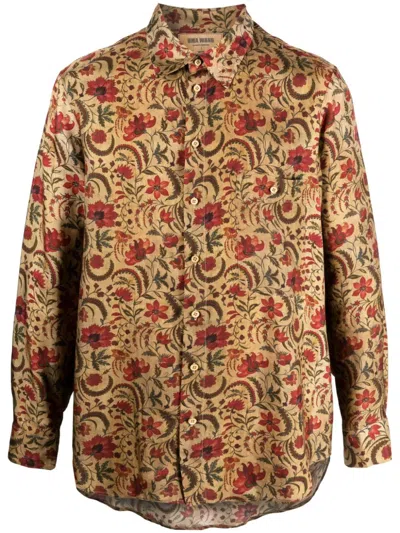 Uma Wang Floral-print Long-sleeved Shirt In Neutrals