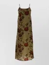 Uma Wang Floral Print Midi Dress With Spaghetti Straps In Green