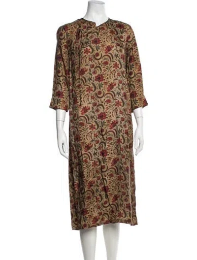 Pre-owned Uma Wang Floral Print Midi Length Dress In Brown