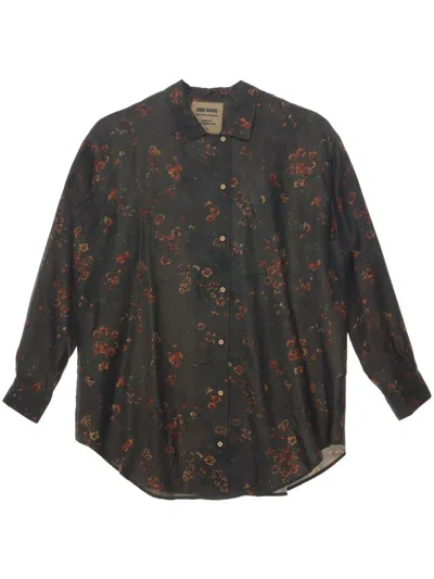 UMA WANG FLORAL PRINTED CURVED HEM SHIRT