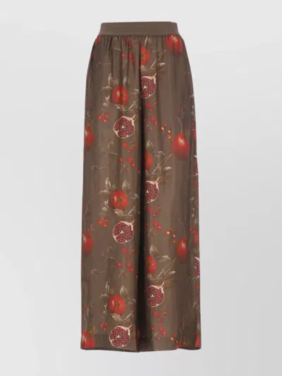 Uma Wang Wide-leg Pansy Pants With Contrasting Pomegranate Design In Brown