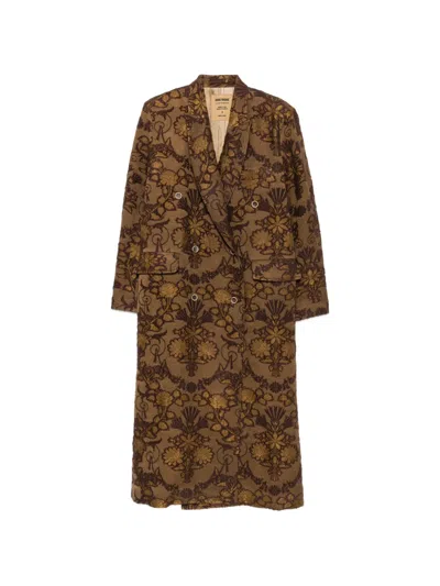 Uma Wang Floral-jacquard Double-breasted Coat In Multi