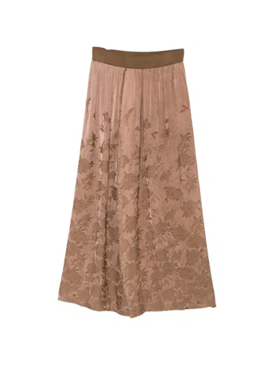 Uma Wang Floral-jacquard Frayed Maxi Skirt In Brown
