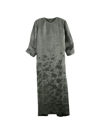 Uma Wang Floral-jacquard Long-sleeve Maxi Dress In Gray