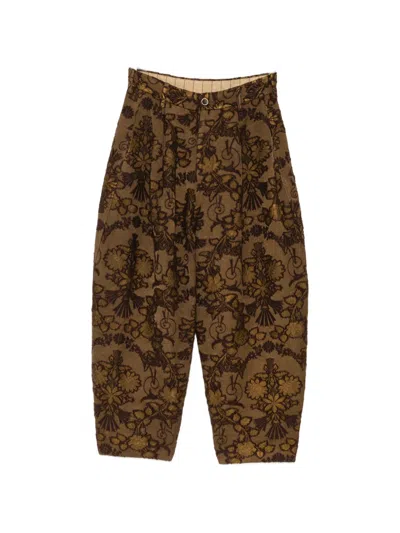 Uma Wang Floral-jacquard Trousers In Brown