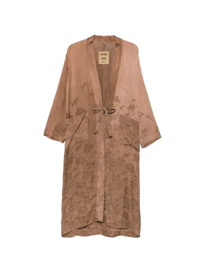 Uma Wang Floral-jacquard Wrap Coat In Gray