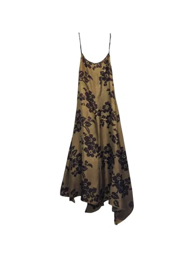 Uma Wang Floral-print Asymmetric-hem Dress In Brown