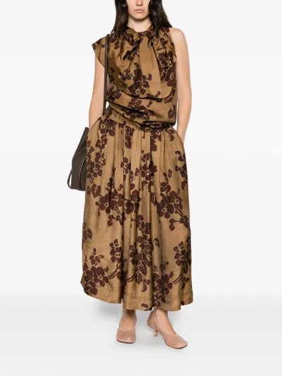 Uma Wang Floral-print Draped Blouse In Brown