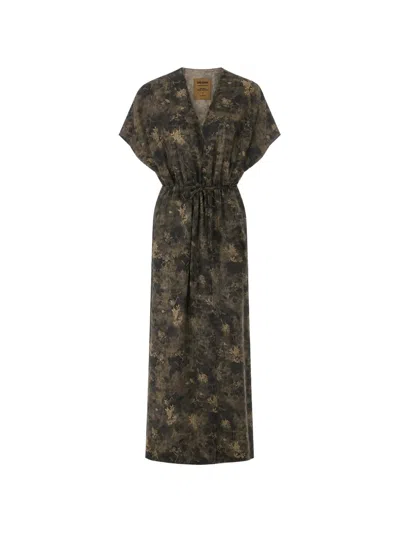 Uma Wang Floral-print Drawstring Dress In Brown