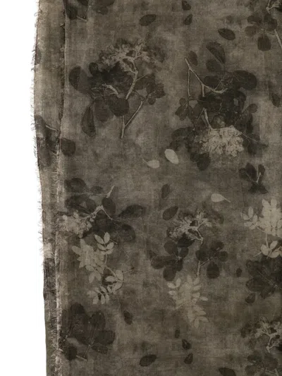 Uma Wang Floral-print Frayed Scarf In Brown