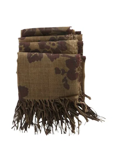 Uma Wang Floral-print Fringed Scarf In Brown