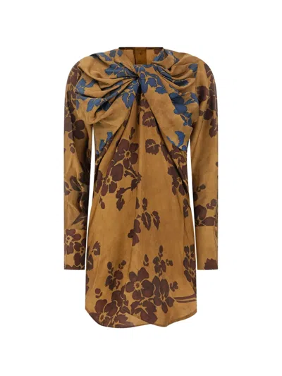 Uma Wang Floral-print Knotted-detail Top In Brown