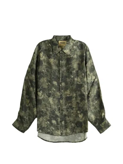 Uma Wang Floral-print Long-sleeve Shirt In Green