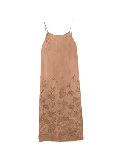 Uma Wang Floral-print Spaghetti-strap Dress In Brown