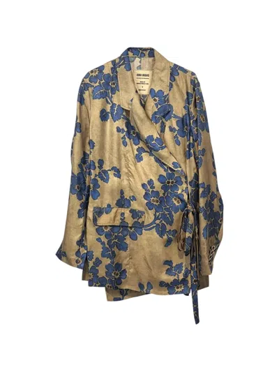 Uma Wang Floral-print Tie-fastening Blazer In Brown