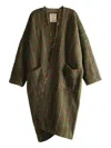 Uma Wang Frayed Check Single-breasted Coat In Green