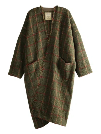 UMA WANG FRAYED CHECK SINGLE-BREASTED COAT