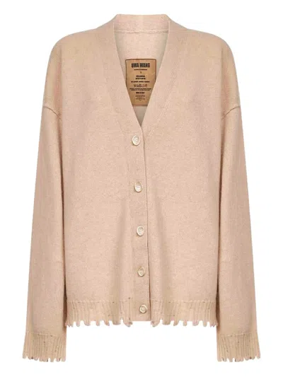UMA WANG FRAYED-EDGE RIBBED CARDIGAN
