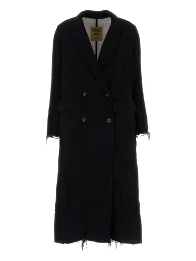 Uma Wang Long Double-breasted Wool Blend Coat In Black