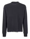 Uma Wang Basic Crew Neck Sweater With Distressed Hem In Blue