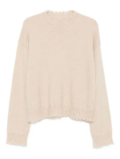 Uma Wang Cashmere Fringed Hem Long Sleeve Sweater In Neutral