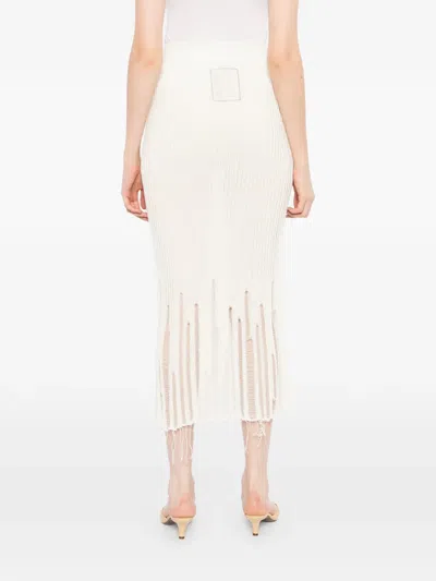 Uma Wang Frayed Midi Skirt In White