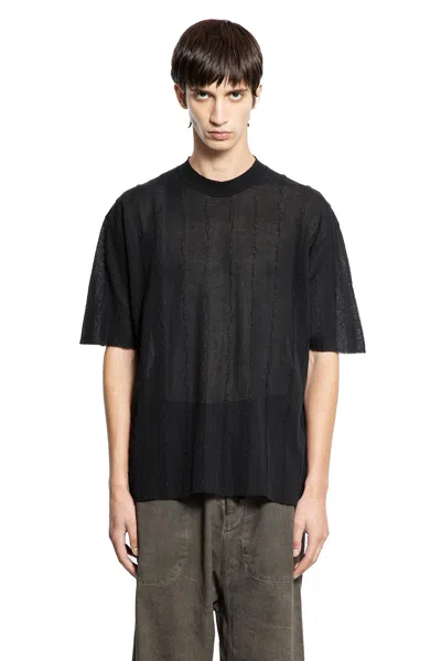 Uma Wang Frayed Stripe Cotton Knit Top In Black