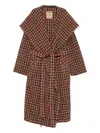 Uma Wang Frayed-trim Check-print Coat In Burgundy