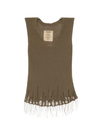 Uma Wang Frayed Vest In Brown