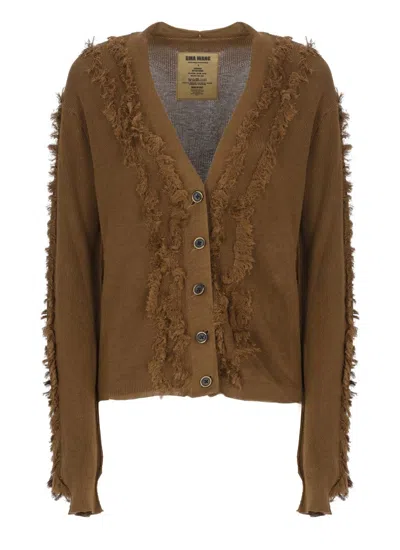 UMA WANG FRINGE-DETAIL V-NECK COTTON CARDIGAN