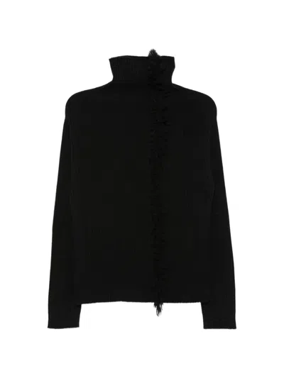 Uma Wang Fringed Ribbed-knit Sweater In Black