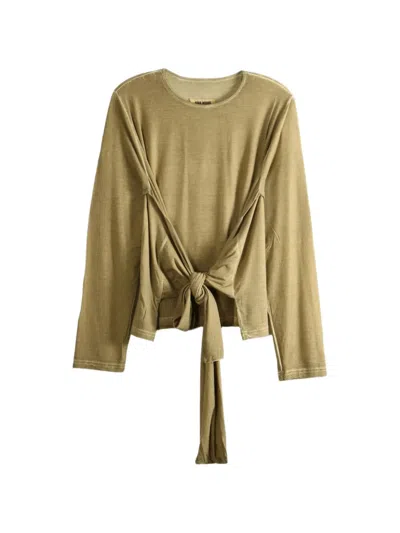 Uma Wang Front-tie Long-sleeve Top In Green