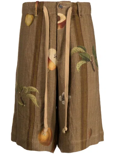 Uma Wang Fruit-print Detail Shorts In 褐色