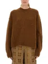 Uma Wang Fuzzy Texture Wool Blend Sweater With Crew Neckline In Brown