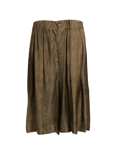 Uma Wang Geometric-print Pleated Shorts In Brown