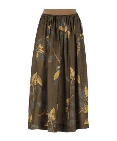 Uma Wang Gillian Leaf-print Midi Skirt In Brown