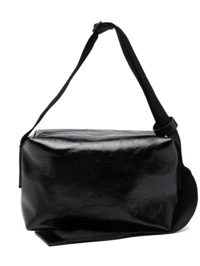 Uma Wang Medium Leather Shoulder Bag With Adjustable Strap In Black