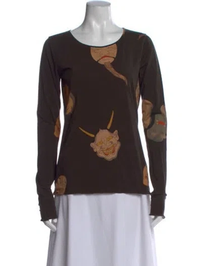 Pre-owned Uma Wang Graphic Print Crew Neck Top In Brown