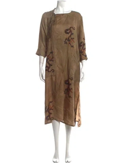 Pre-owned Uma Wang Graphic Print Long Dress In Brown