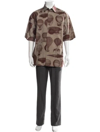 Pre-owned Uma Wang Graphic Print Short Sleeve Shirt In Brown