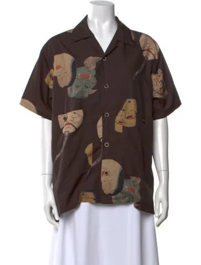 Pre-owned Uma Wang Graphic Print Short Sleeve Top In Brown