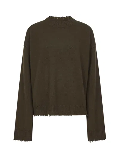 Uma Wang Green Cashmere Sweater With Distressed Details