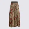 Uma Wang Elastic Waistband Floral Print Maxi Skirt In Brown