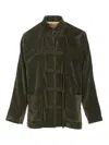 Uma Wang Velvet Texture High Collar Jacket With Button Detailing In Green