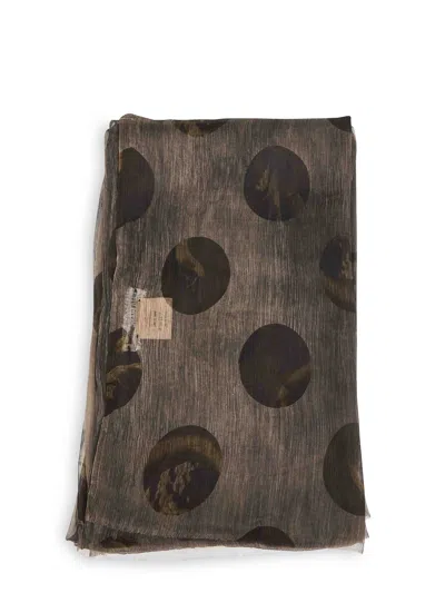 Uma Wang Grey And Brown Printed Silk Emisfero Scarf
