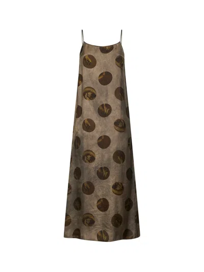 Uma Wang Grey Brown Printed Moulay Anaya Midi Dress In Gray