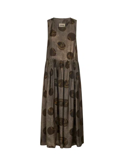 Uma Wang Grey Brown Printed Moulay Ardal Midi Dress In Gray