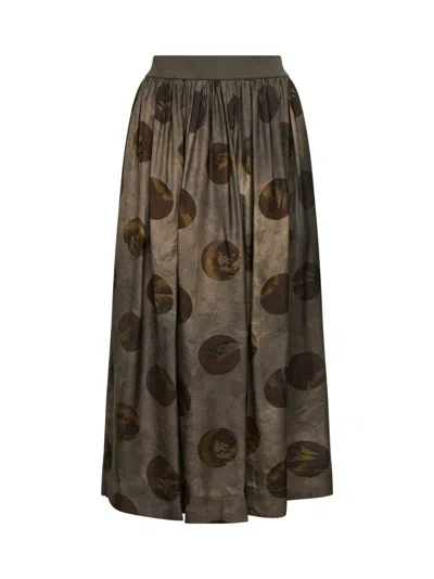 Uma Wang Ribbed Elasticated Polka Dot-pattern Midi Skirt In Brown