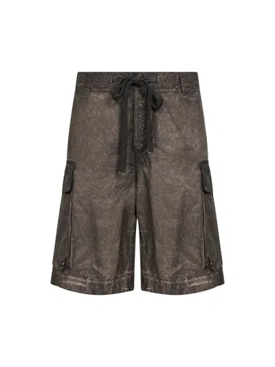 Uma Wang Grey Brown Washed Jersey Bermuda Shorts