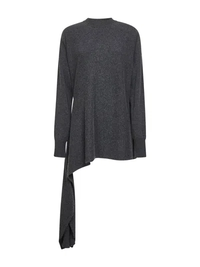 Uma Wang Grey Cashmere Knit Asymmetric Sweater In Gray